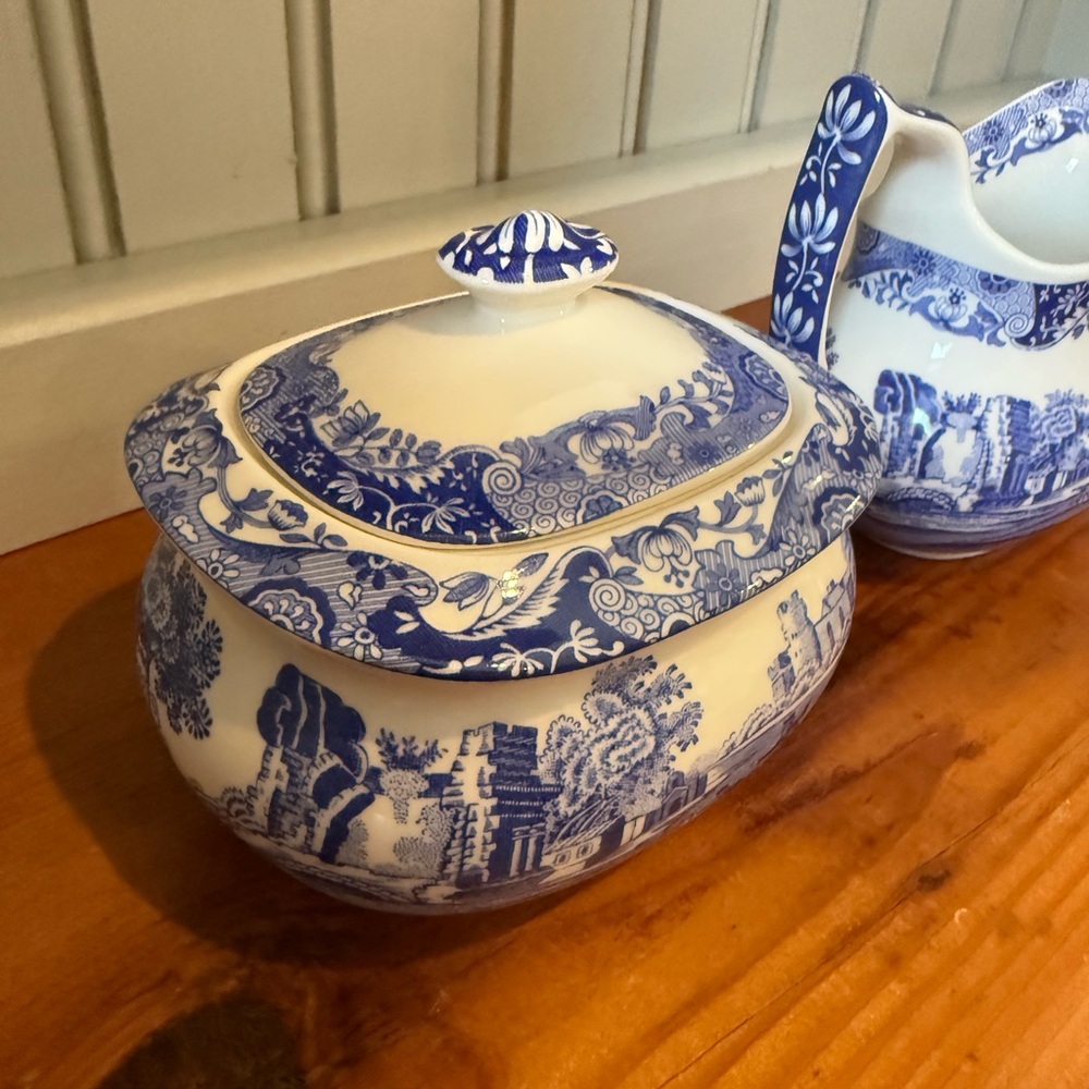 Spode Blue Italian Sugar Box and Cream Jug Set Earth wear. Sugar and creamer - Picture 3 of 7